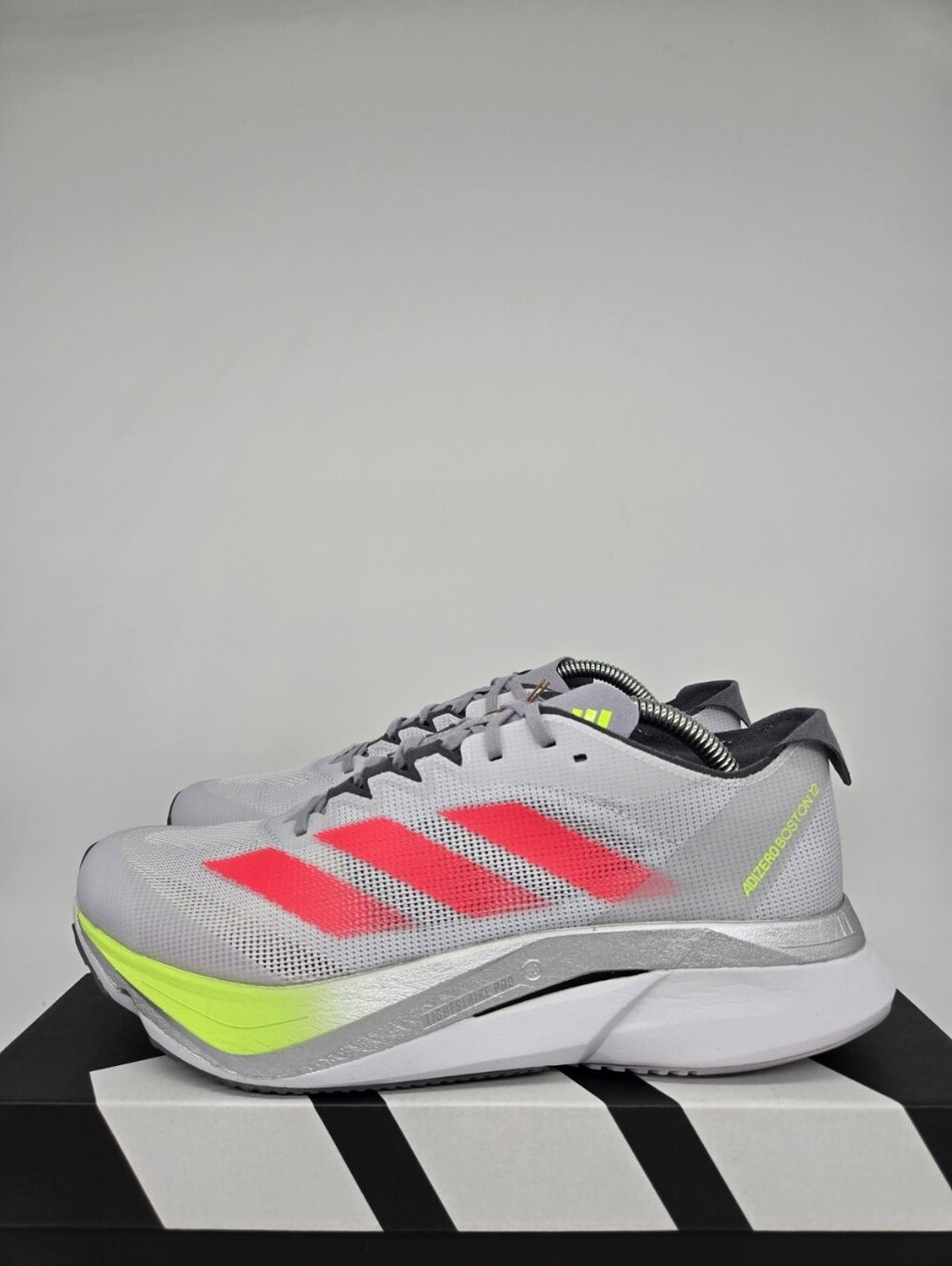 adidas Women's Adizero Boston 12 JI4473 Grey Red Lemon Running Shoes Size 8 New